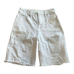 Habitual Girl White Distressed Denim Bermuda Shorts 10